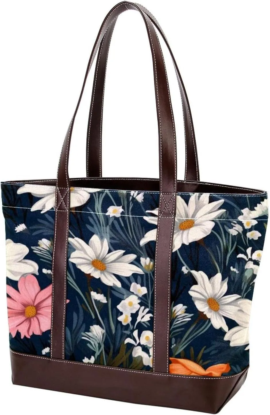 Colorful Flowers-1530 Shoulder Purses for Women Large Soft Washed Leather Purses and Durable Handbags
