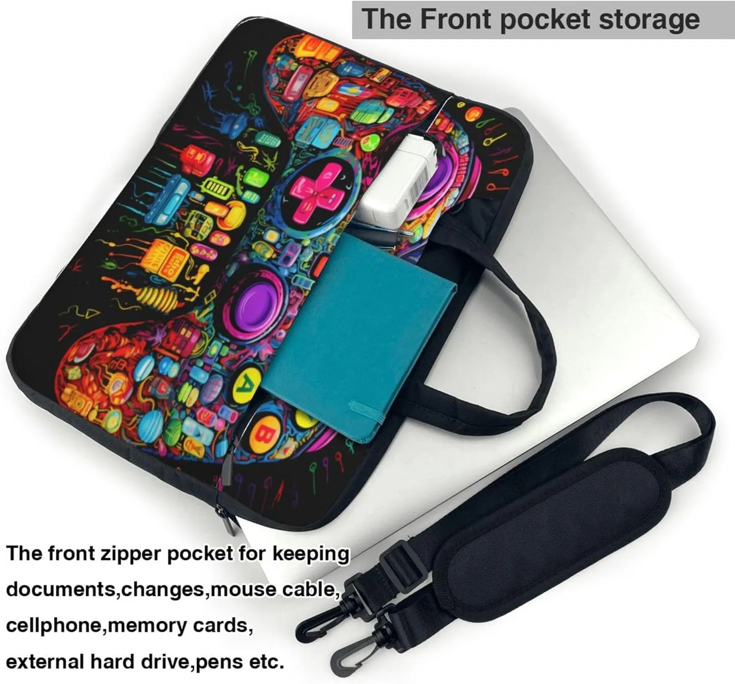 Colorful Game Laptop Shoulder Bag for Women, Abstract Pattern Laptop Sleeve Case Durable Computer Bag