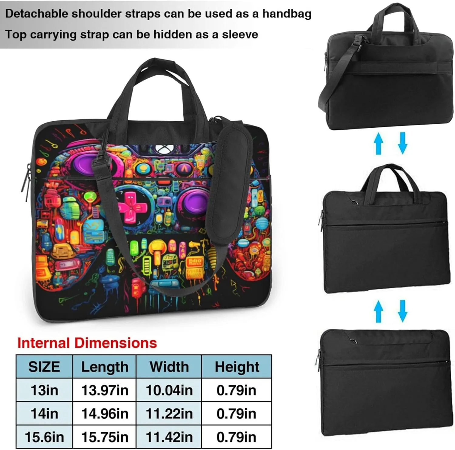 Colorful Game Laptop Shoulder Bag for Women, Abstract Pattern Laptop Sleeve Case Durable Computer Bag