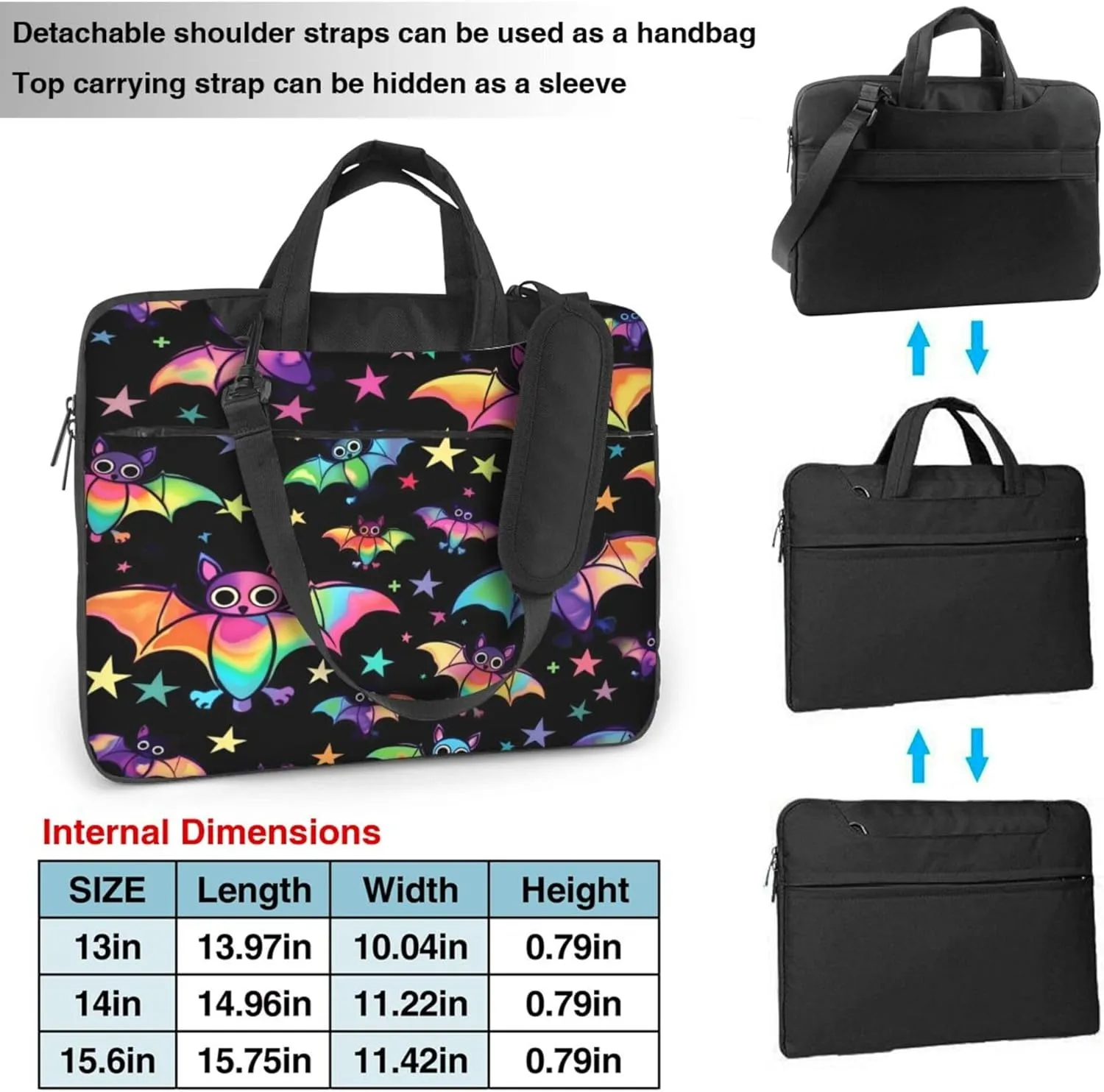 Colorful Halloween Bat Laptop Shoulder Bag for Women, Laptop Sleeve Case Durable Computer Bag