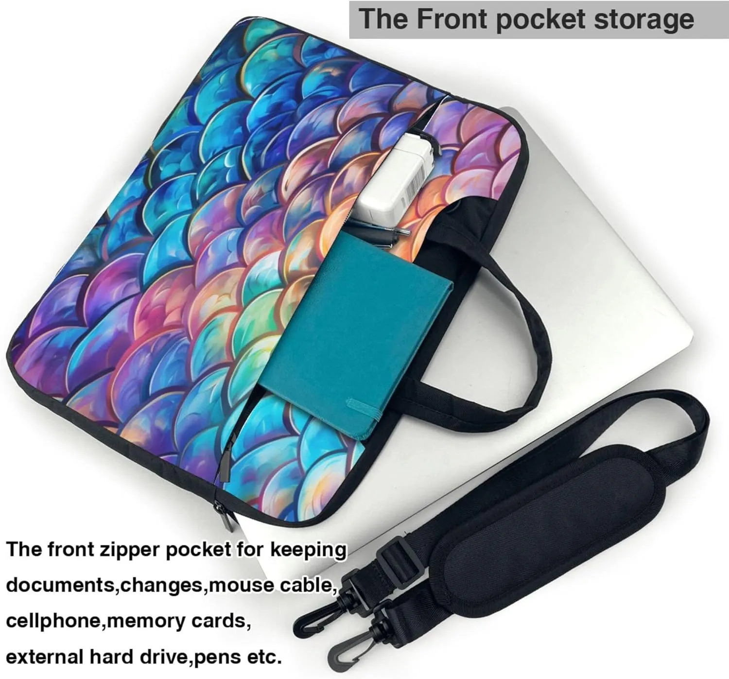 Colorful Mermaid Scales Laptop Shoulder Bag for Women, Animal Skin Laptop Sleeve Case Durable Computer Bag
