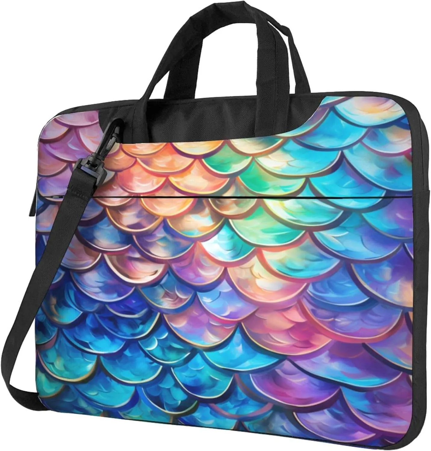 Colorful Mermaid Scales Laptop Shoulder Bag for Women, Animal Skin Laptop Sleeve Case Durable Computer Bag