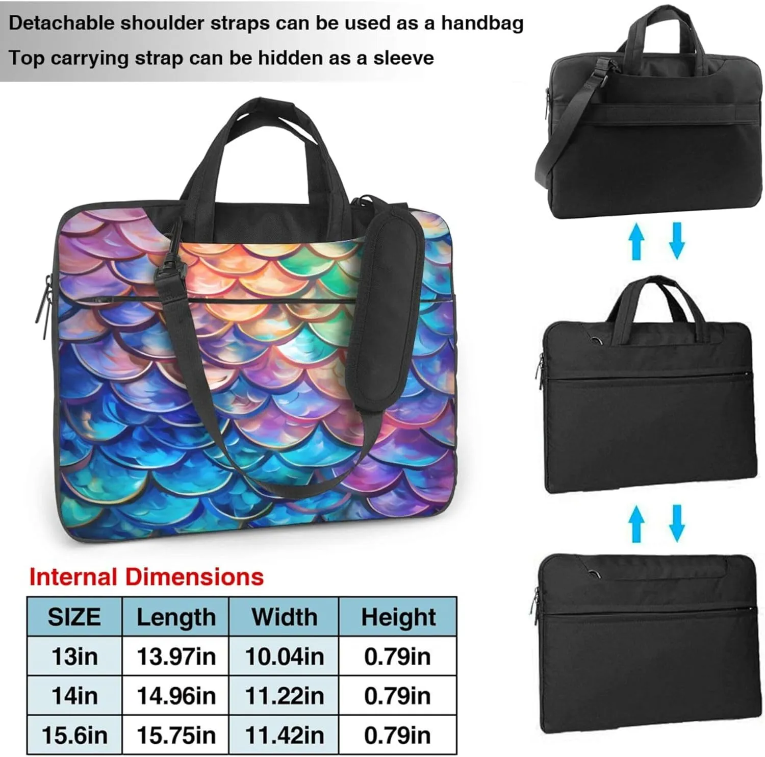 Colorful Mermaid Scales Laptop Shoulder Bag for Women, Animal Skin Laptop Sleeve Case Durable Computer Bag