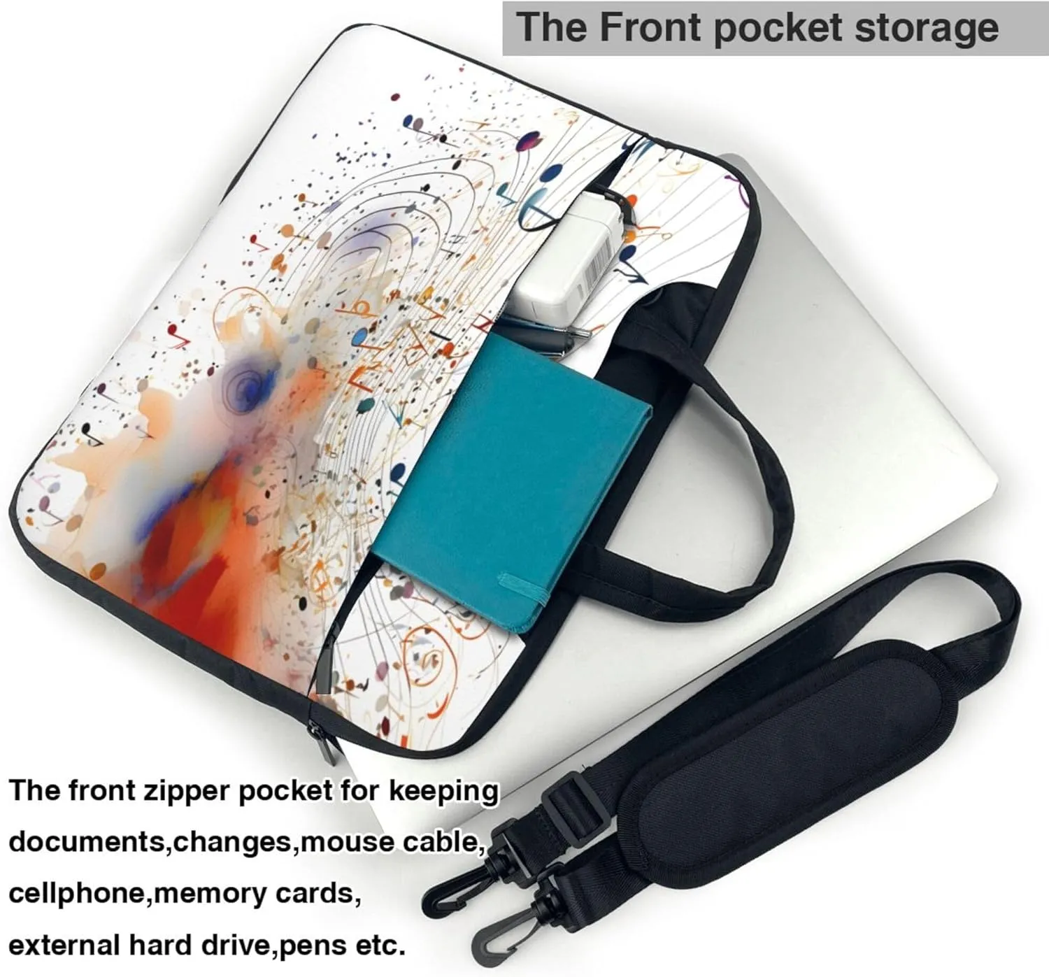 Colorful Musical Notes Laptop Shoulder Bag for Women, Laptop Sleeve Case Durable Computer Bag