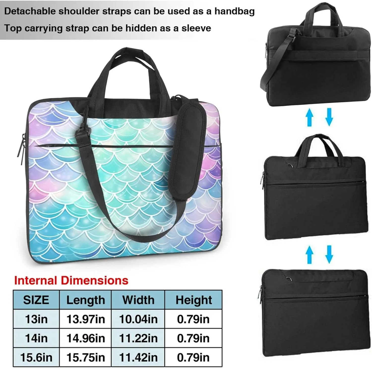Colorful Ocean Mermaid Scale Laptop Shoulder Bag for Women, Laptop Sleeve Case Durable Computer Bag