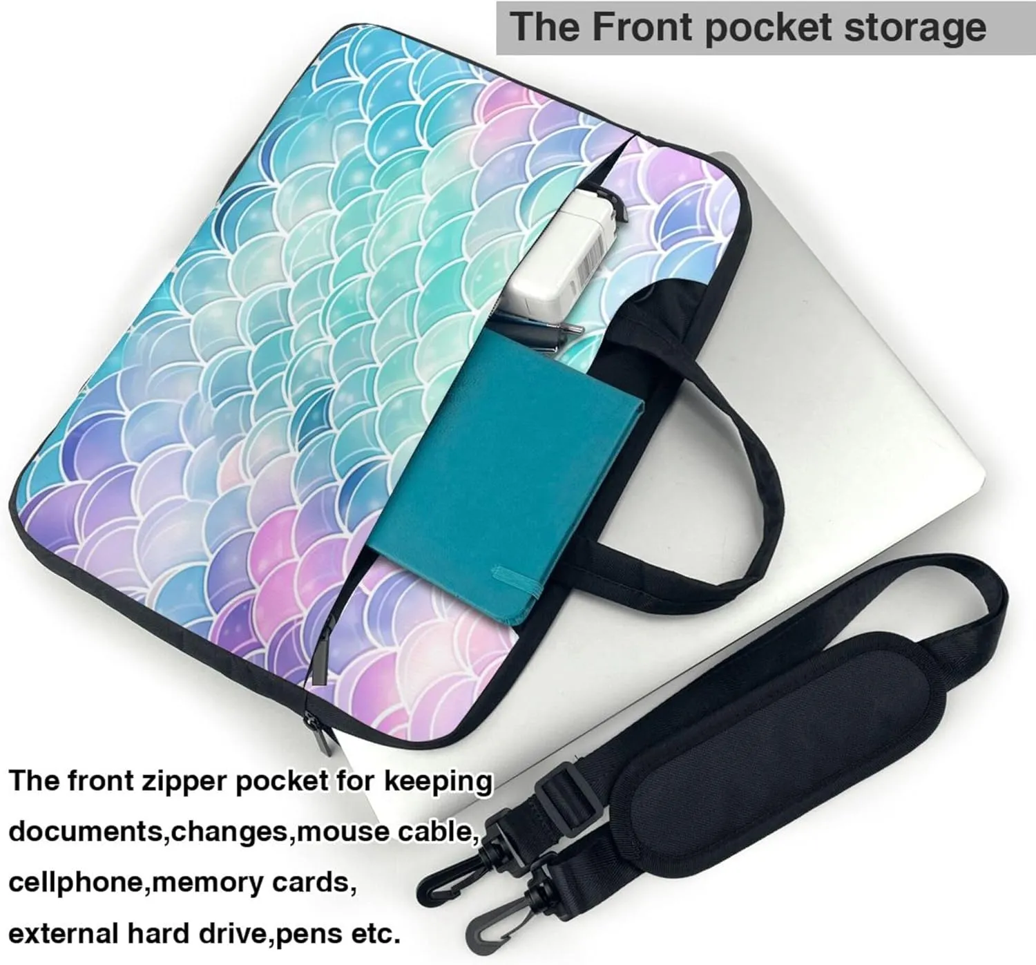 Colorful Ocean Mermaid Scale Laptop Shoulder Bag for Women, Laptop Sleeve Case Durable Computer Bag