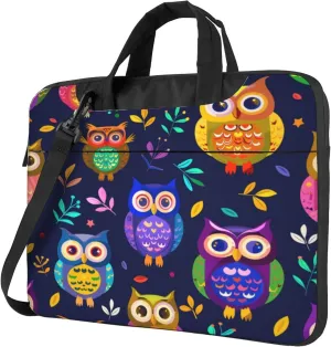 Colorful Owl Bird Laptop Shoulder Bag for Women, Laptop Sleeve Case Durable Computer Bag