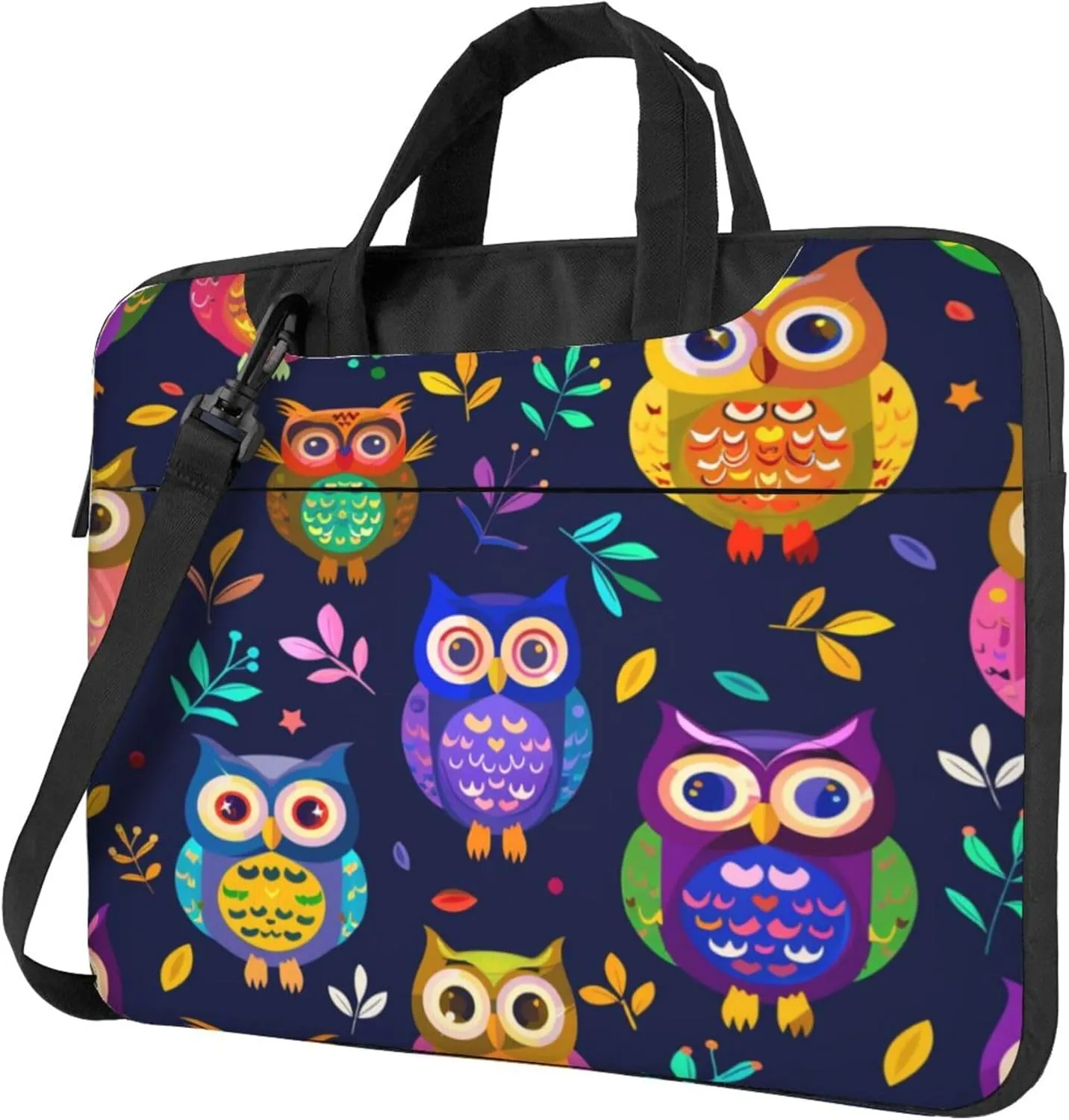 Colorful Owl Bird Laptop Shoulder Bag for Women, Laptop Sleeve Case Durable Computer Bag