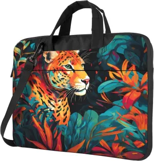 Colorful Tiger Laptop Shoulder Bag for Women, Animal Leaves Laptop Sleeve Case Durable Computer Bag