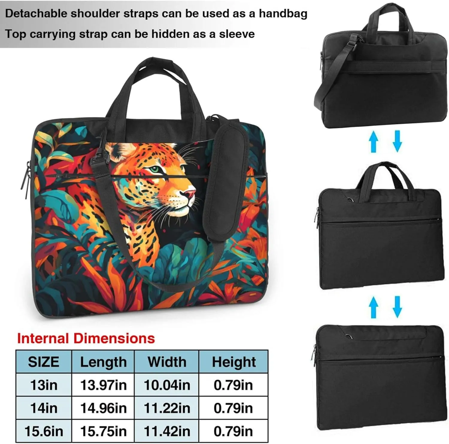 Colorful Tiger Laptop Shoulder Bag for Women, Animal Leaves Laptop Sleeve Case Durable Computer Bag