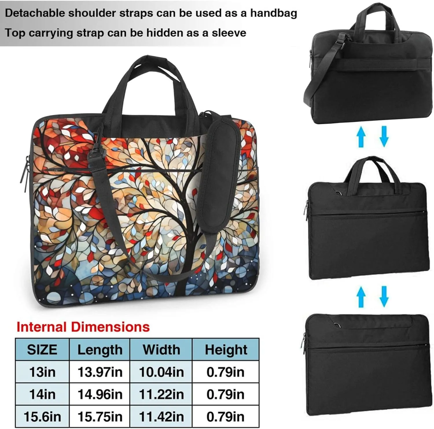 Colorful Tree Rainbow Leaves Laptop Shoulder Bag for Women, Laptop Sleeve Case Durable Computer Bag