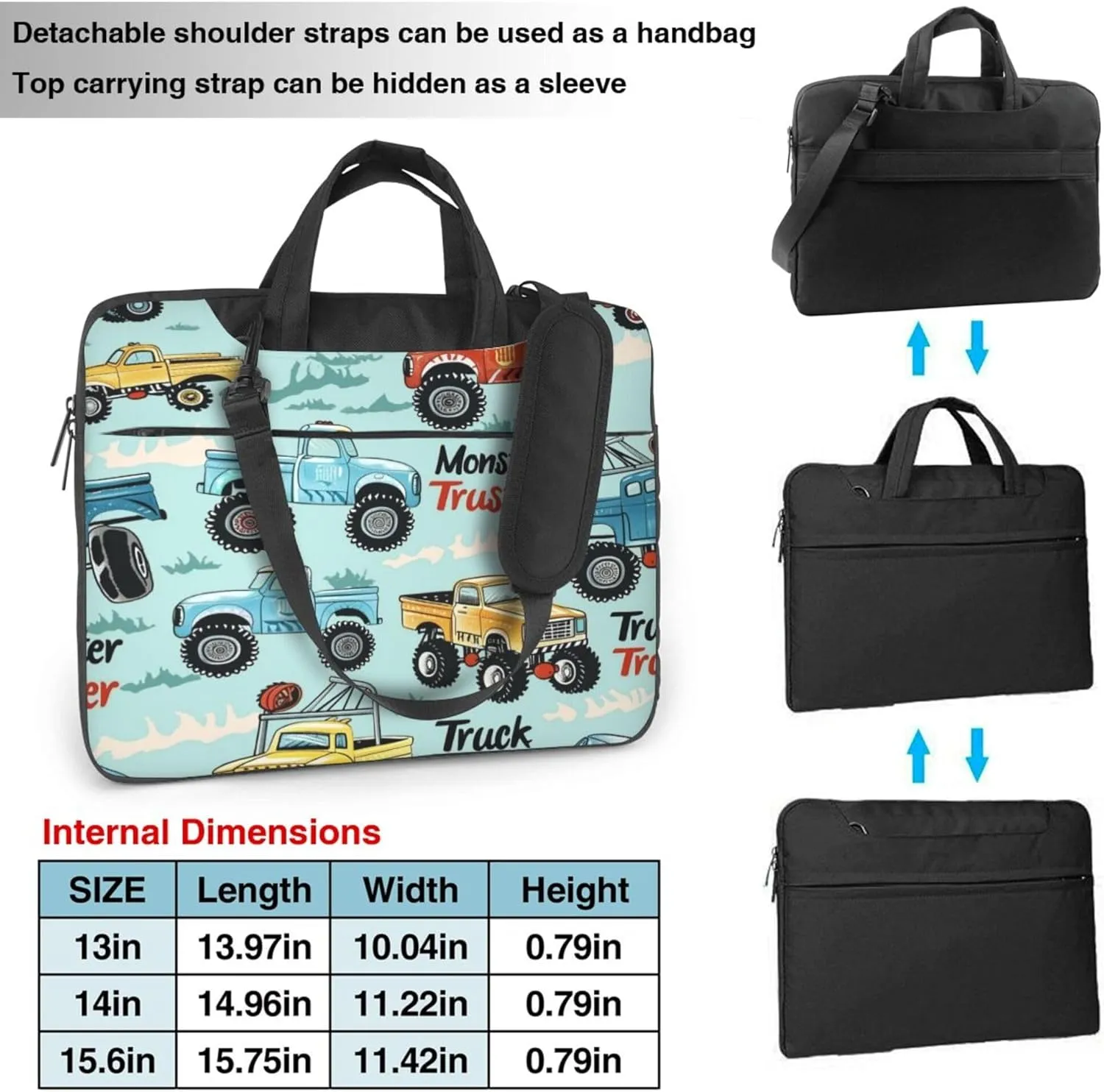 Colorful Truck Laptop Shoulder Bag for Women, Cartoon Car Laptop Sleeve Case Durable Computer Bag