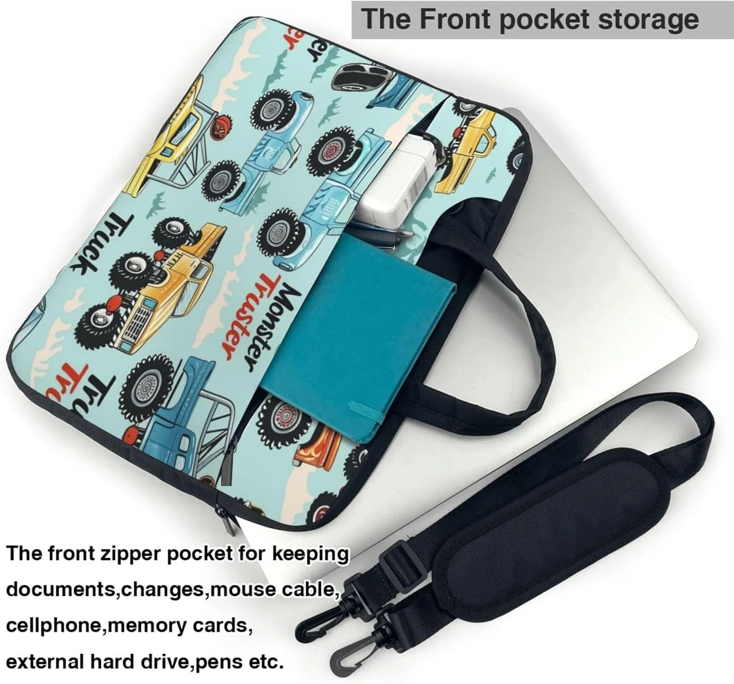 Colorful Truck Laptop Shoulder Bag for Women, Cartoon Car Laptop Sleeve Case Durable Computer Bag