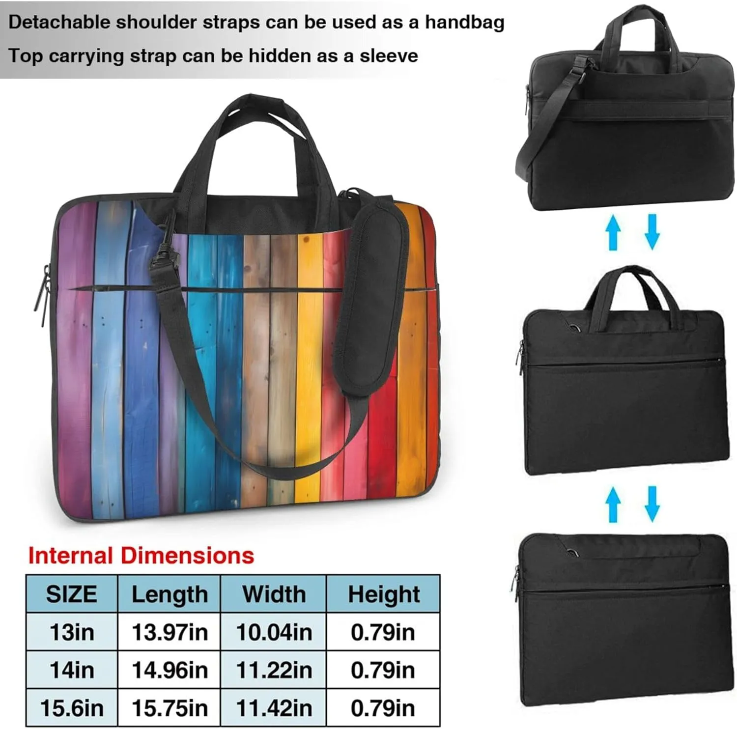 Colorful Wood Wooden Texture Laptop Shoulder Bag for Women, Laptop Sleeve Case Durable Computer Bag