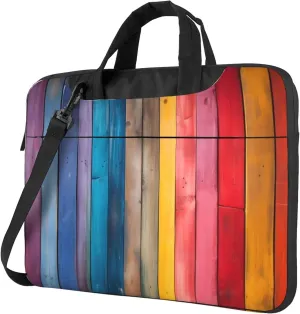 Colorful Wood Wooden Texture Laptop Shoulder Bag for Women, Laptop Sleeve Case Durable Computer Bag