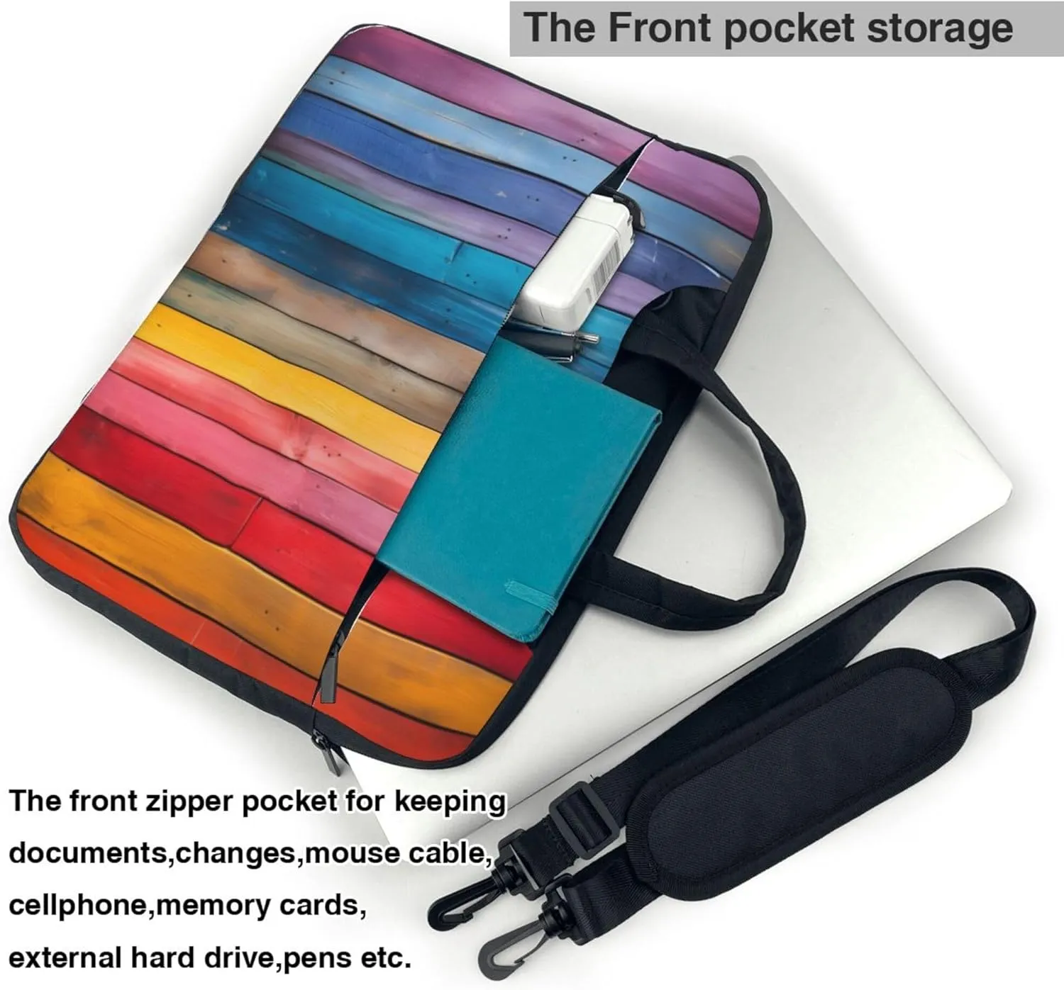 Colorful Wood Wooden Texture Laptop Shoulder Bag for Women, Laptop Sleeve Case Durable Computer Bag