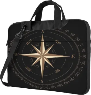Compass Rose Laptop Shoulder Bag for Women, Artwork Black Laptop Sleeve Case Durable Computer Bag