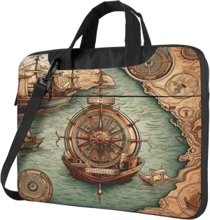 Compass Sailboat Nautical Compass Laptop Shoulder Bag for Women, Laptop Sleeve Case Durable Computer Bag