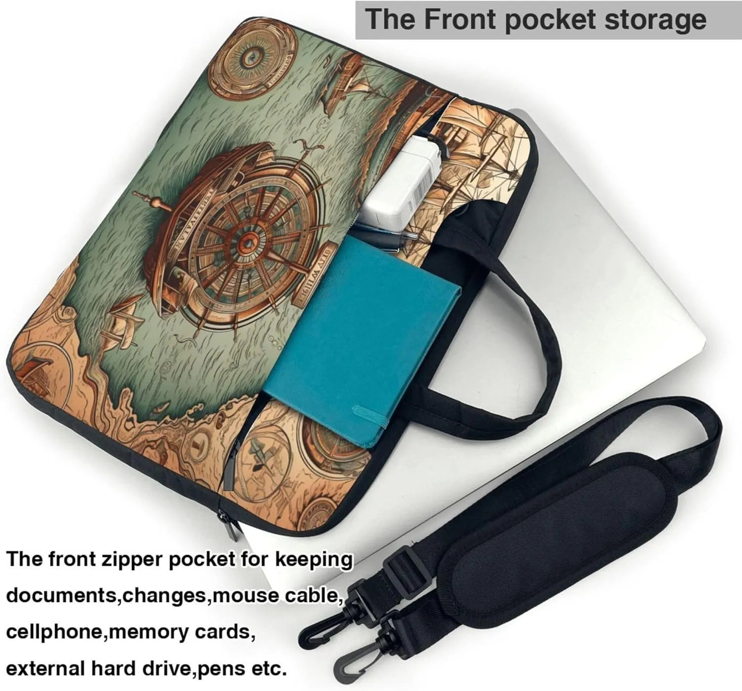 Compass Sailboat Nautical Compass Laptop Shoulder Bag for Women, Laptop Sleeve Case Durable Computer Bag