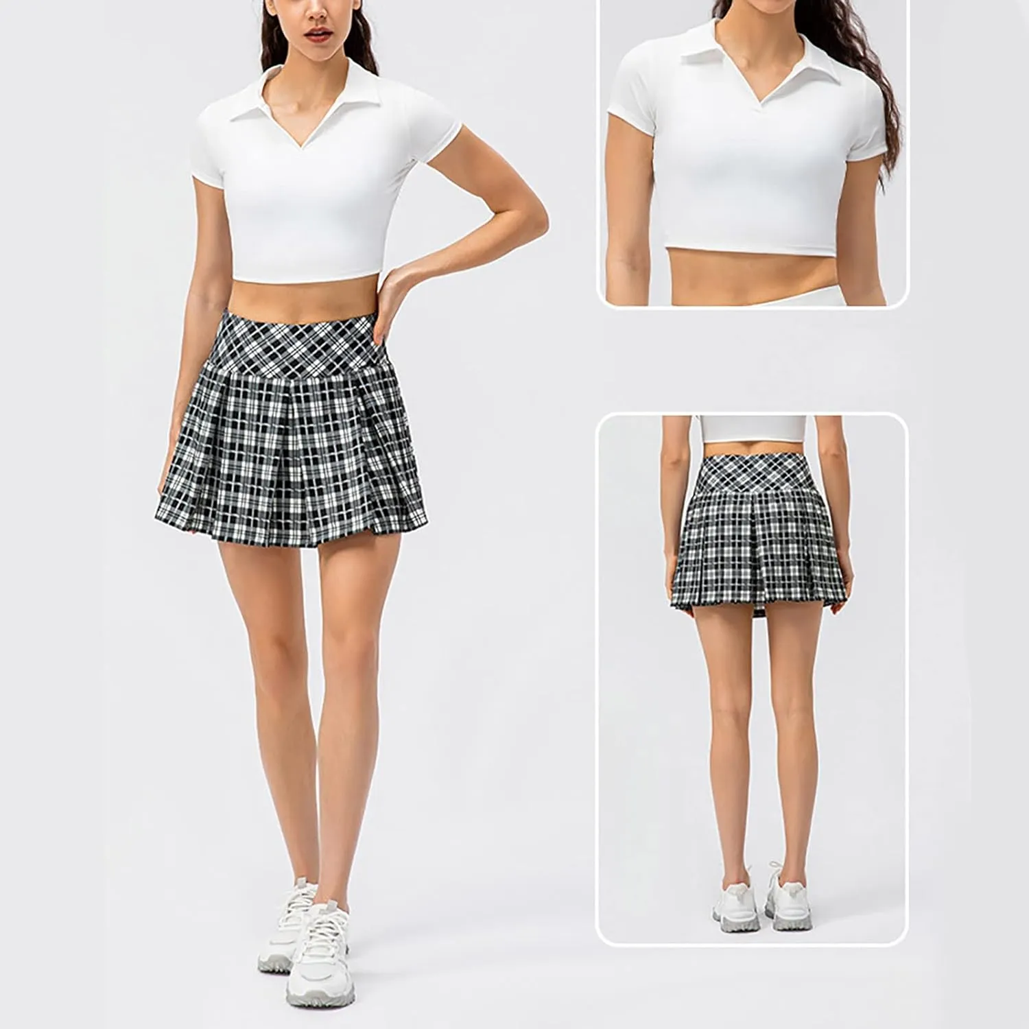 cooki Pleated Skirts for Women High Waist A-Line Tennis Skirt Women's Casual Stretchy Flared Pleated Mini Skirts