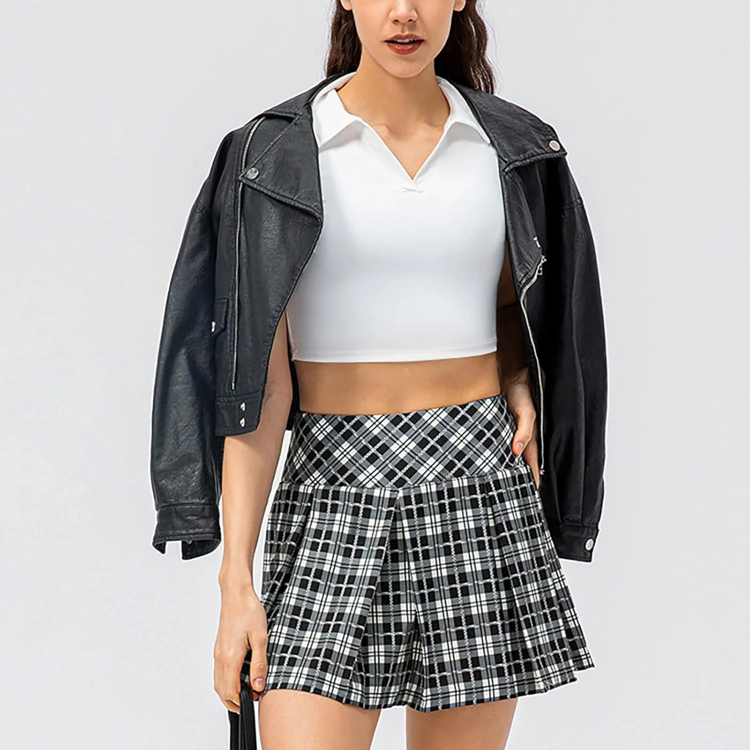 cooki Pleated Skirts for Women High Waist A-Line Tennis Skirt Women's Casual Stretchy Flared Pleated Mini Skirts