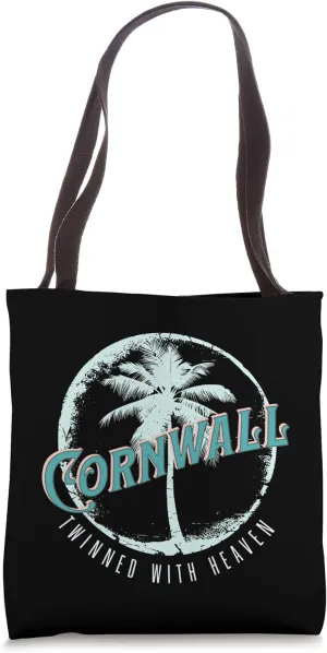 Cornwall Twinned with Heaven s Vintage Surf Beach & Palm Tote Bag
