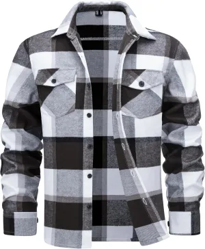 Cotrasen Mens Flannel Shirts Long Sleeve Cotton Flannel Shirt for Men Casual Button Up Plaid T-Shirt with 2 Pockets
