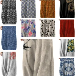 Cotton Linen Boho Casual Pants for Women Flowy Wide Leg High Waist Harem Pants Yoga Summer Comfy Lounge Pants