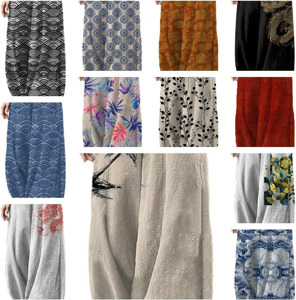 Cotton Linen Boho Casual Pants for Women Flowy Wide Leg High Waist Harem Pants Yoga Summer Comfy Lounge Pants