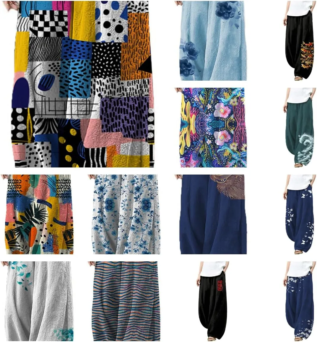 Cotton Linen Boho Casual Pants for Women Flowy Wide Leg High Waist Harem Pants Yoga Summer Comfy Lounge Pants