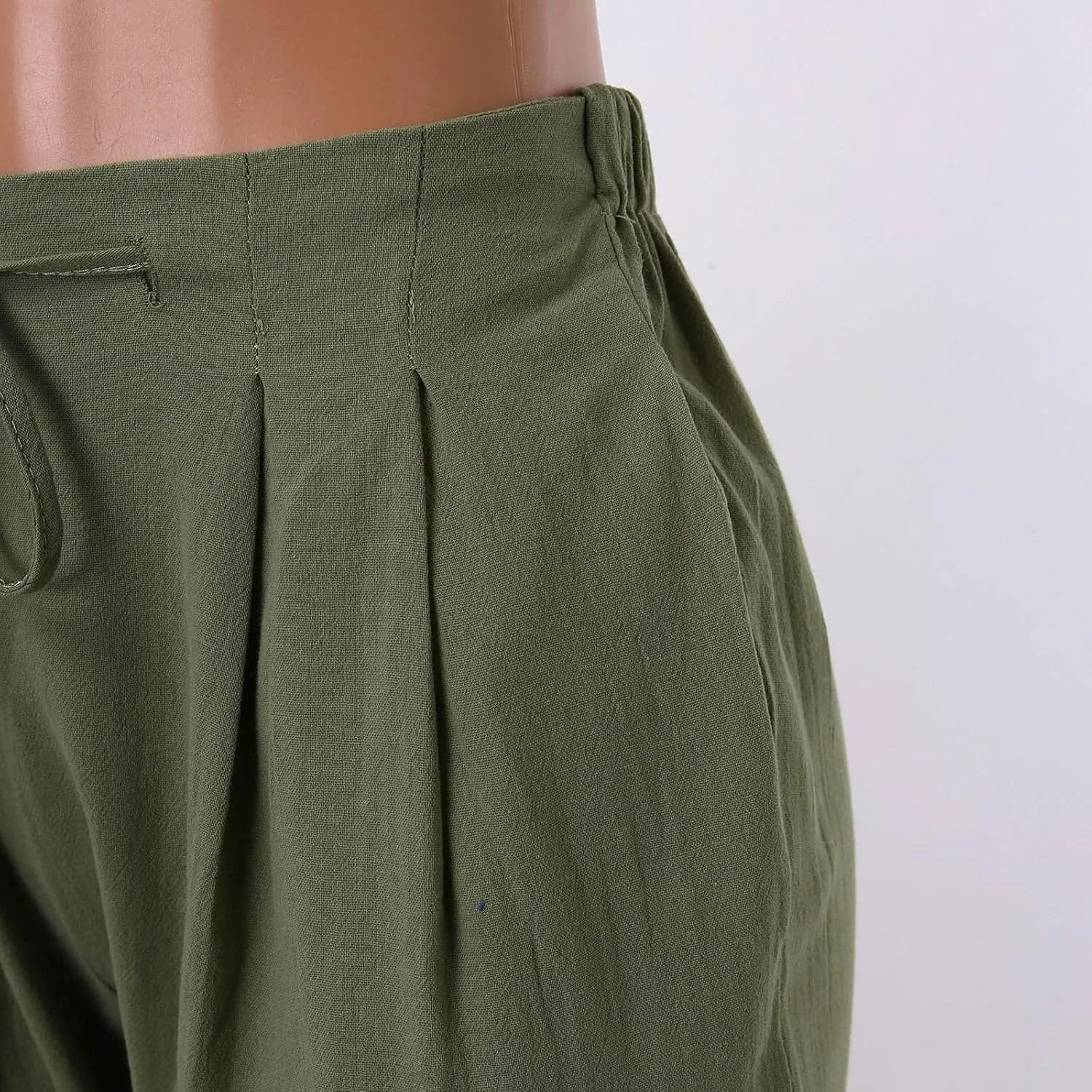 Cotton Linen Pants for Women Printed Capri Pant Plus Size Wide Leg Sweatpants Summer Cropped Elastic Waist Trousers