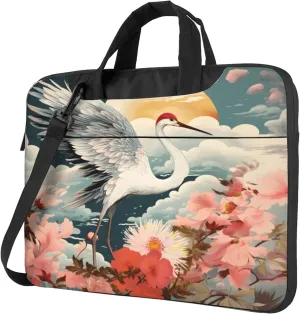 Crane Flower Japanese Bird Laptop Shoulder Bag for Women, Laptop Sleeve Case Durable Computer Bag