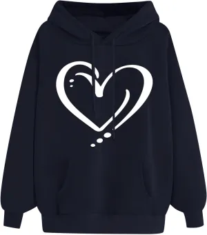 ctdiral Women's Cute Heart Printed Hoodies Casual Long Sleeve Comfortable Hooded Sweatshirt with Pocket Fall Clothes