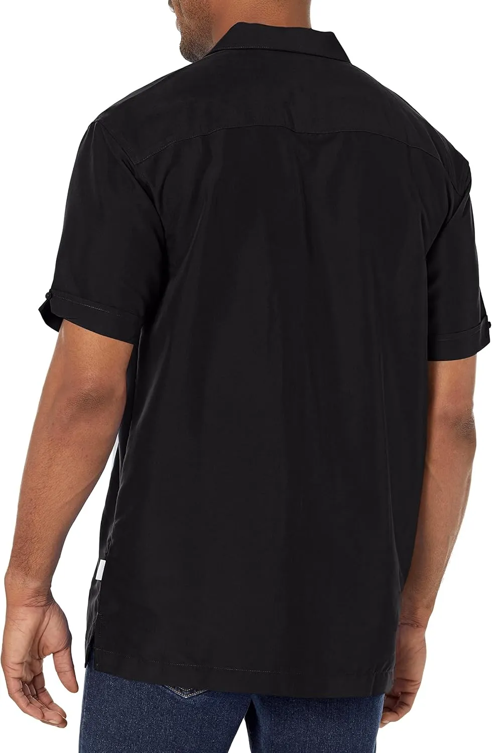 Cubavera Men's Tri-Color Camp Collar Retro Panel Short Sleeve Button-Down Shirt