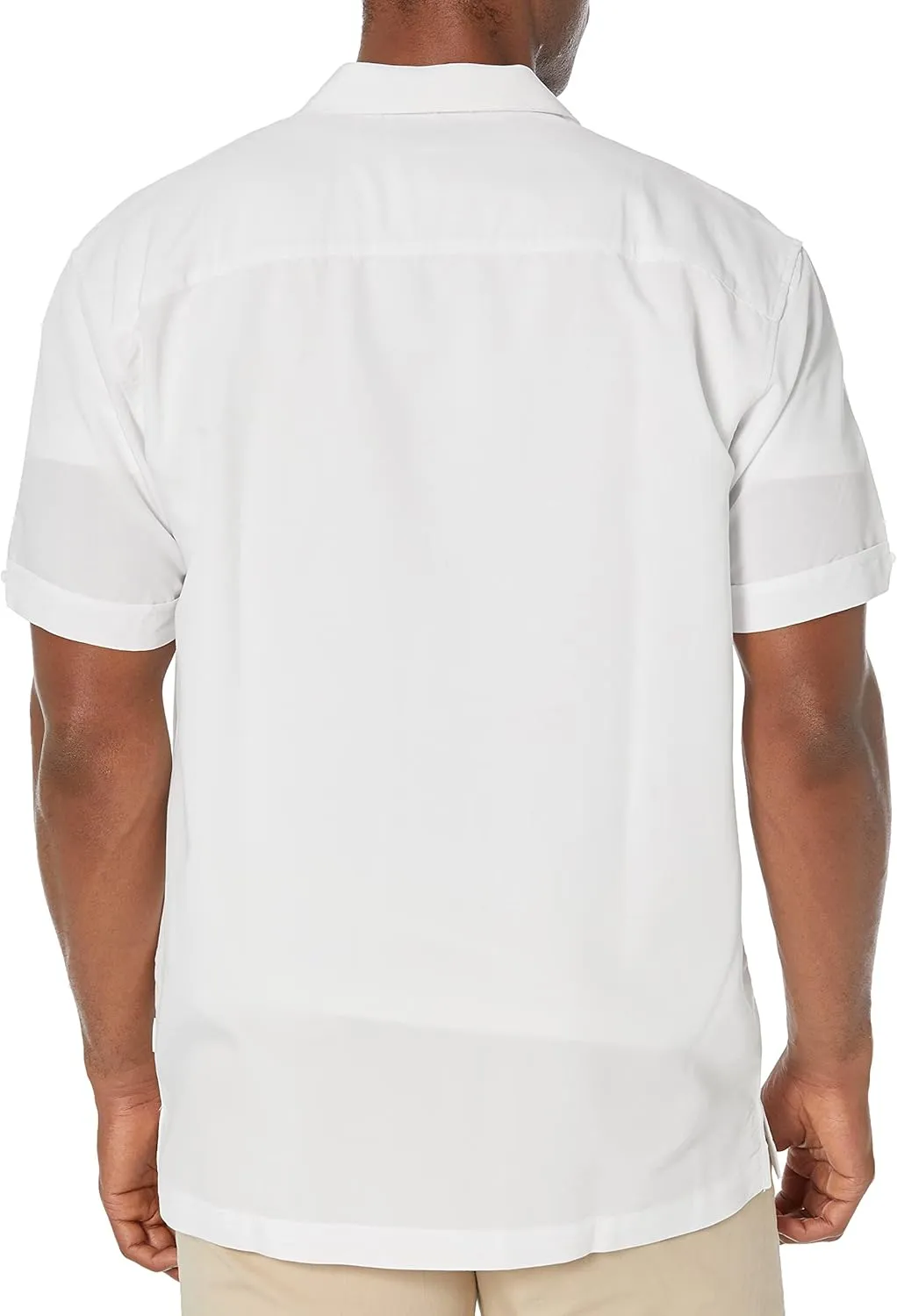Cubavera Men's Tri-Color Camp Collar Retro Panel Short Sleeve Button-Down Shirt