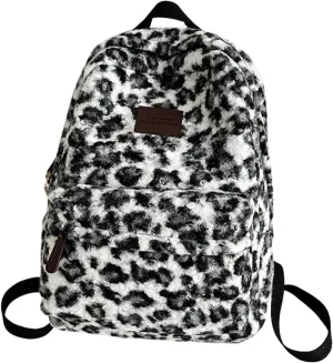 Cute Backpack Fuzzy Cheetah Shoulder Bag, Y2k Purse Fleece Chic Bookbag Trendy Aesthetic Coquette Daypack 90s Purse (White Cheetah)