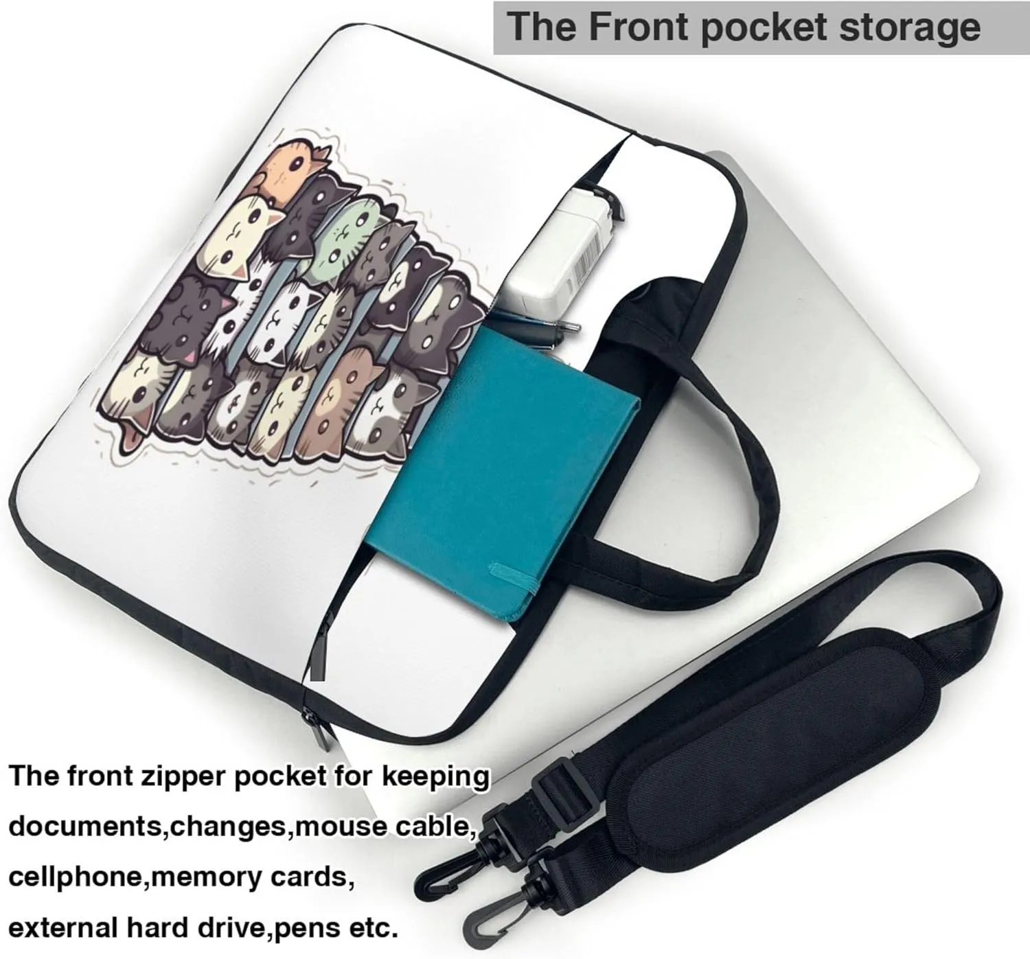 Cute Cat Animal Pattern Laptop Shoulder Bag for Women, Laptop Sleeve Case Durable Computer Bag
