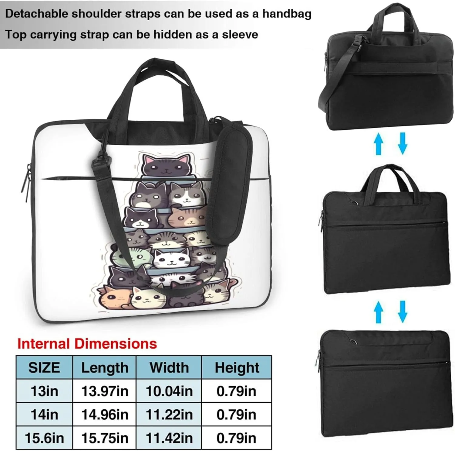 Cute Cat Animal Pattern Laptop Shoulder Bag for Women, Laptop Sleeve Case Durable Computer Bag