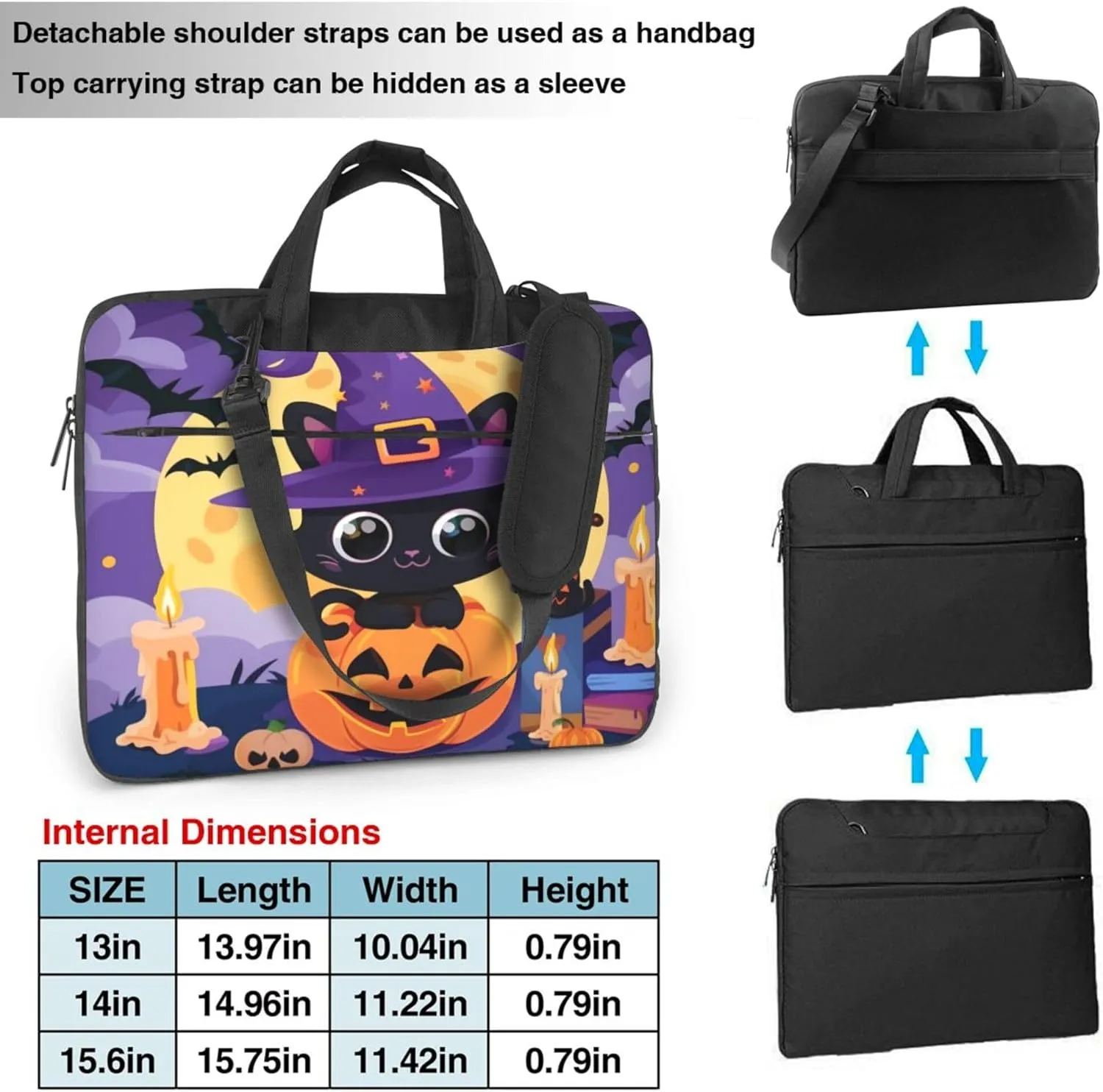 Cute Cat Laptop Shoulder Bag for Women, Halloween Pumpkin Bat Laptop Sleeve Case Durable Computer Bag