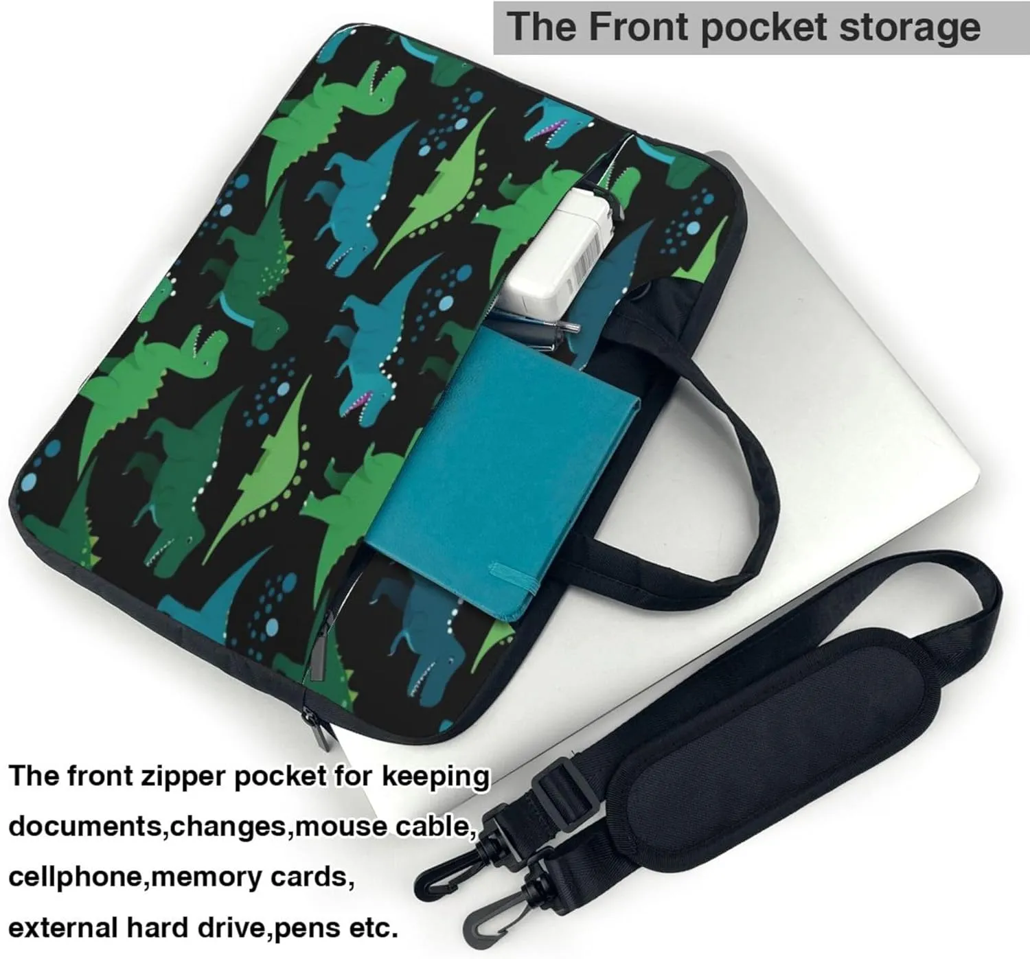 Cute Dinosaur Laptop Shoulder Bag for Women, Cartoon Dinosaur Laptop Sleeve Case Durable Computer Bag