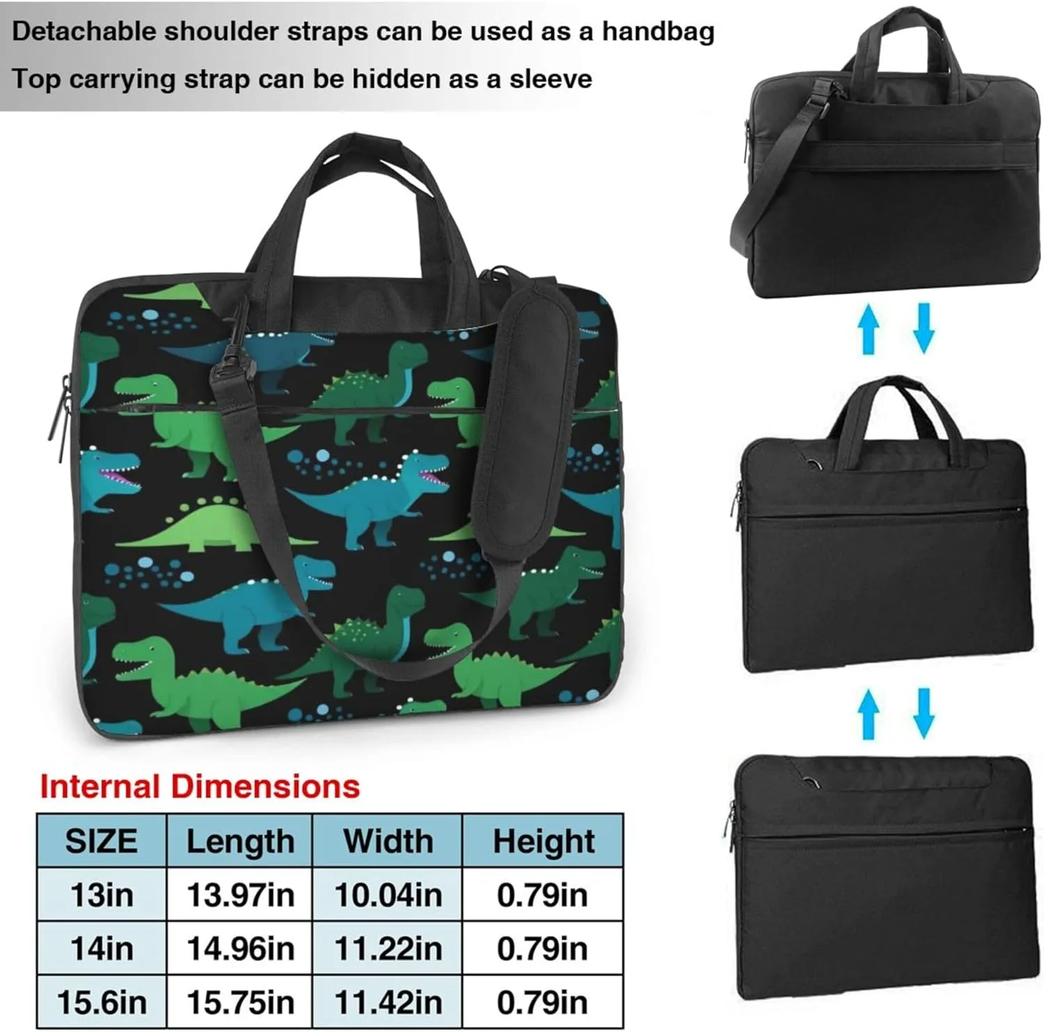 Cute Dinosaur Laptop Shoulder Bag for Women, Cartoon Dinosaur Laptop Sleeve Case Durable Computer Bag