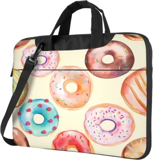 Cute Donuts Laptop Shoulder Bag for Women, Colorful Donuts Laptop Sleeve Case Durable Computer Bag