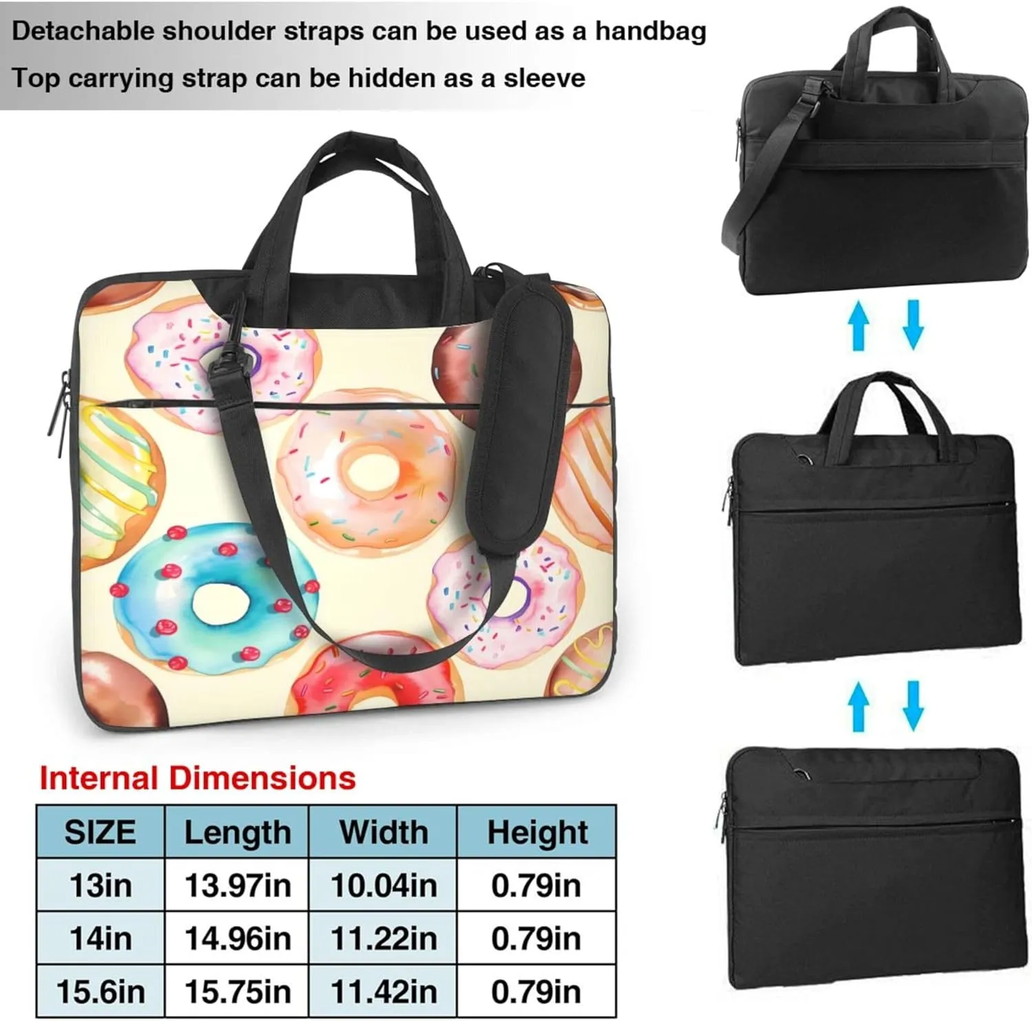Cute Donuts Laptop Shoulder Bag for Women, Colorful Donuts Laptop Sleeve Case Durable Computer Bag