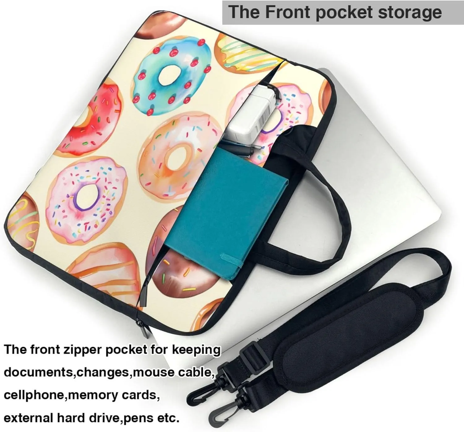 Cute Donuts Laptop Shoulder Bag for Women, Colorful Donuts Laptop Sleeve Case Durable Computer Bag