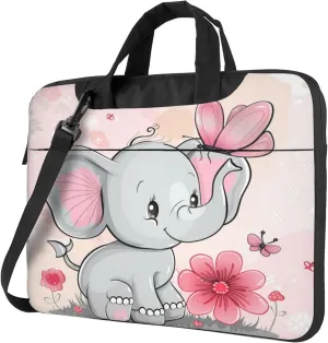 Cute Elephant Laptop Shoulder Bag for Women, Elephant Flower Laptop Sleeve Case Durable Computer Bag