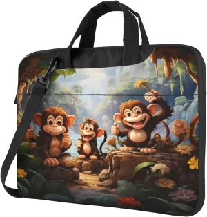 Cute Monkey Laptop Shoulder Bag for Women, Forest Monkey Laptop Sleeve Case Durable Computer Bag