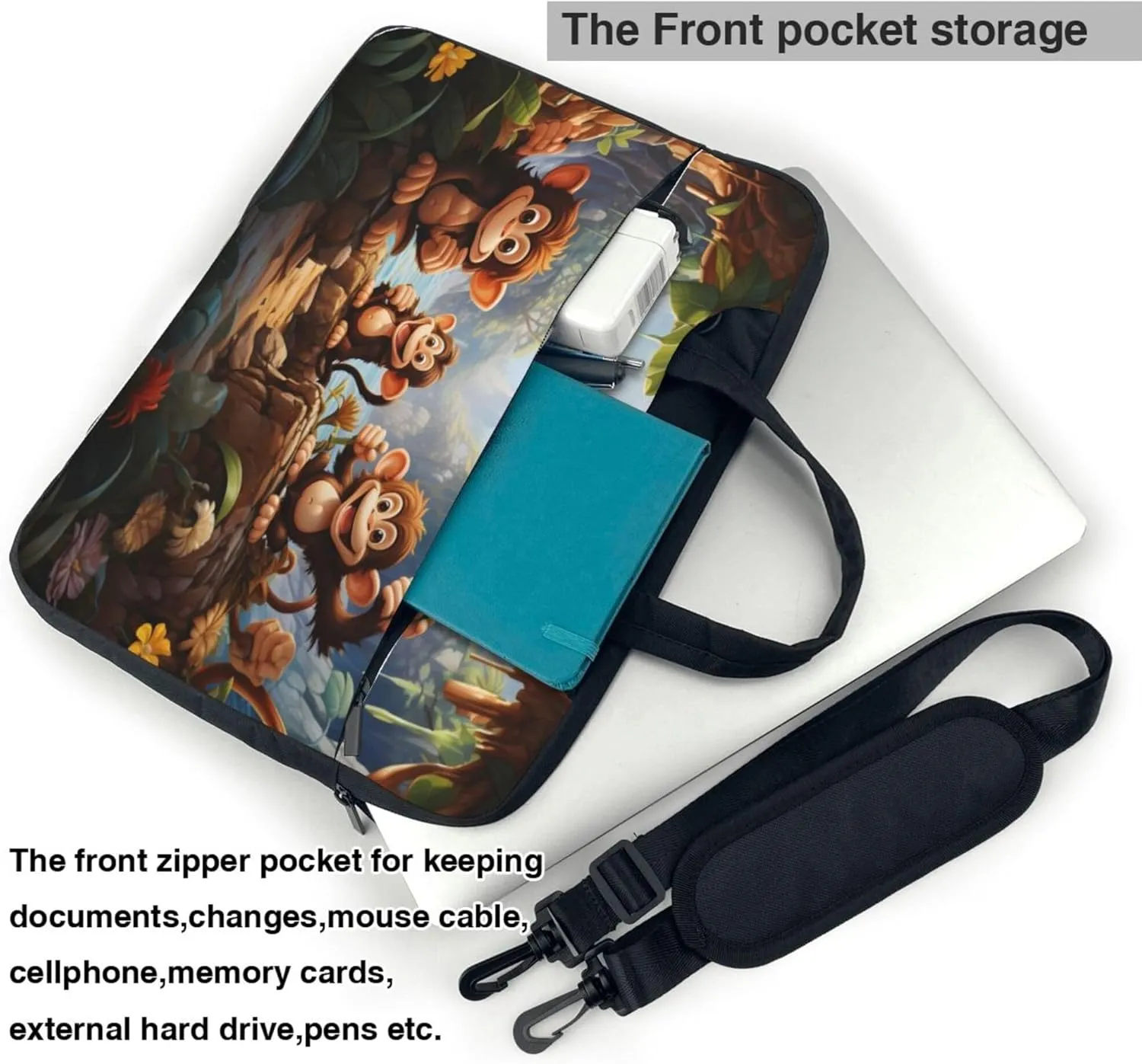 Cute Monkey Laptop Shoulder Bag for Women, Forest Monkey Laptop Sleeve Case Durable Computer Bag