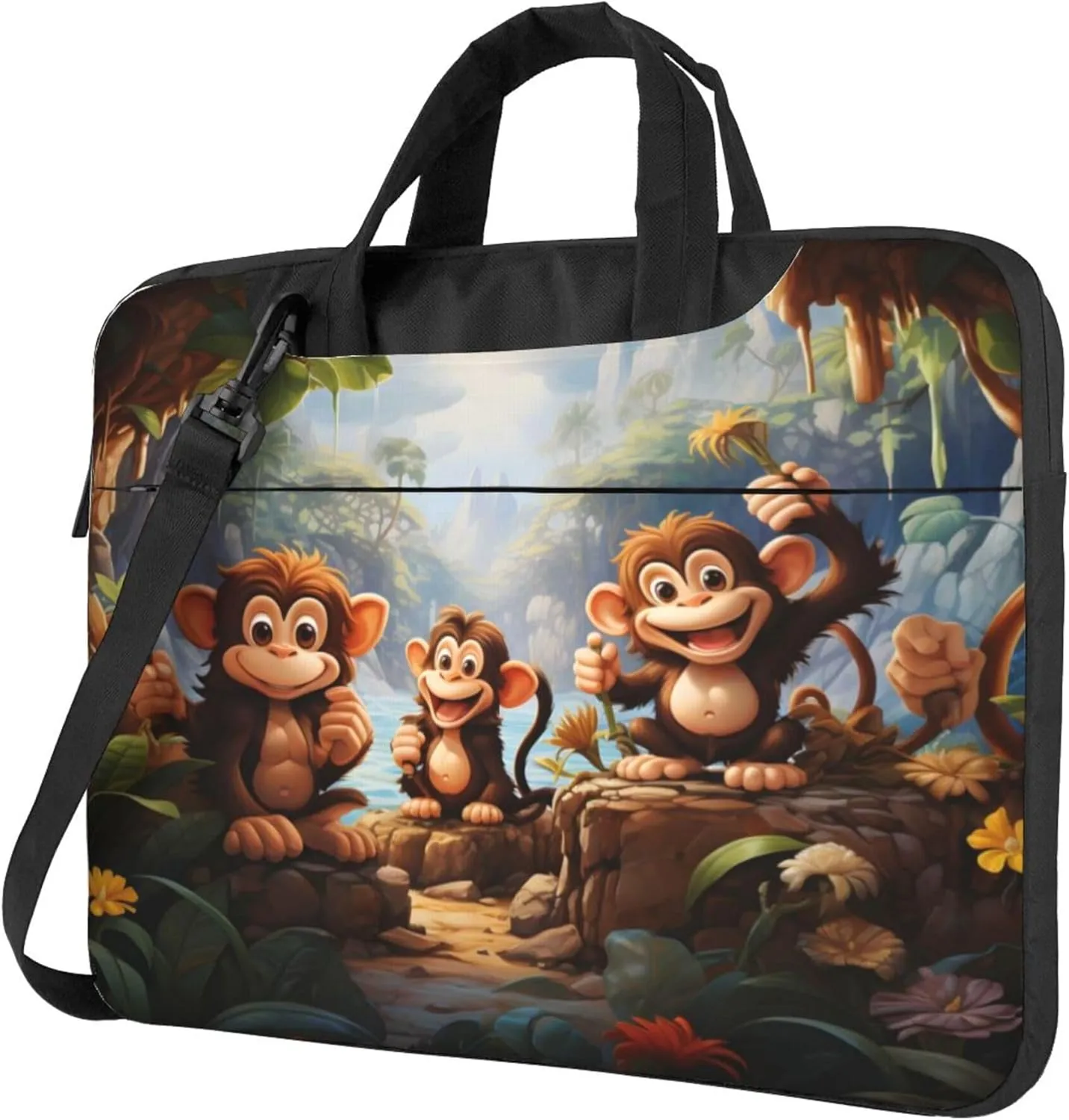 Cute Monkey Laptop Shoulder Bag for Women, Forest Monkey Laptop Sleeve Case Durable Computer Bag