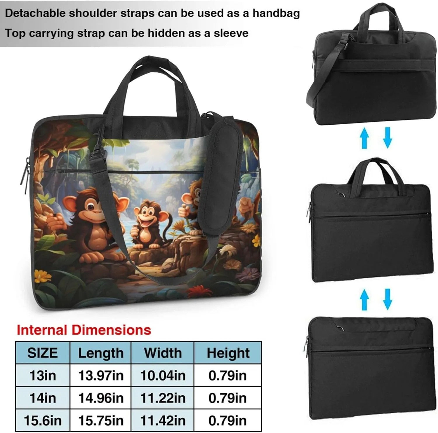 Cute Monkey Laptop Shoulder Bag for Women, Forest Monkey Laptop Sleeve Case Durable Computer Bag