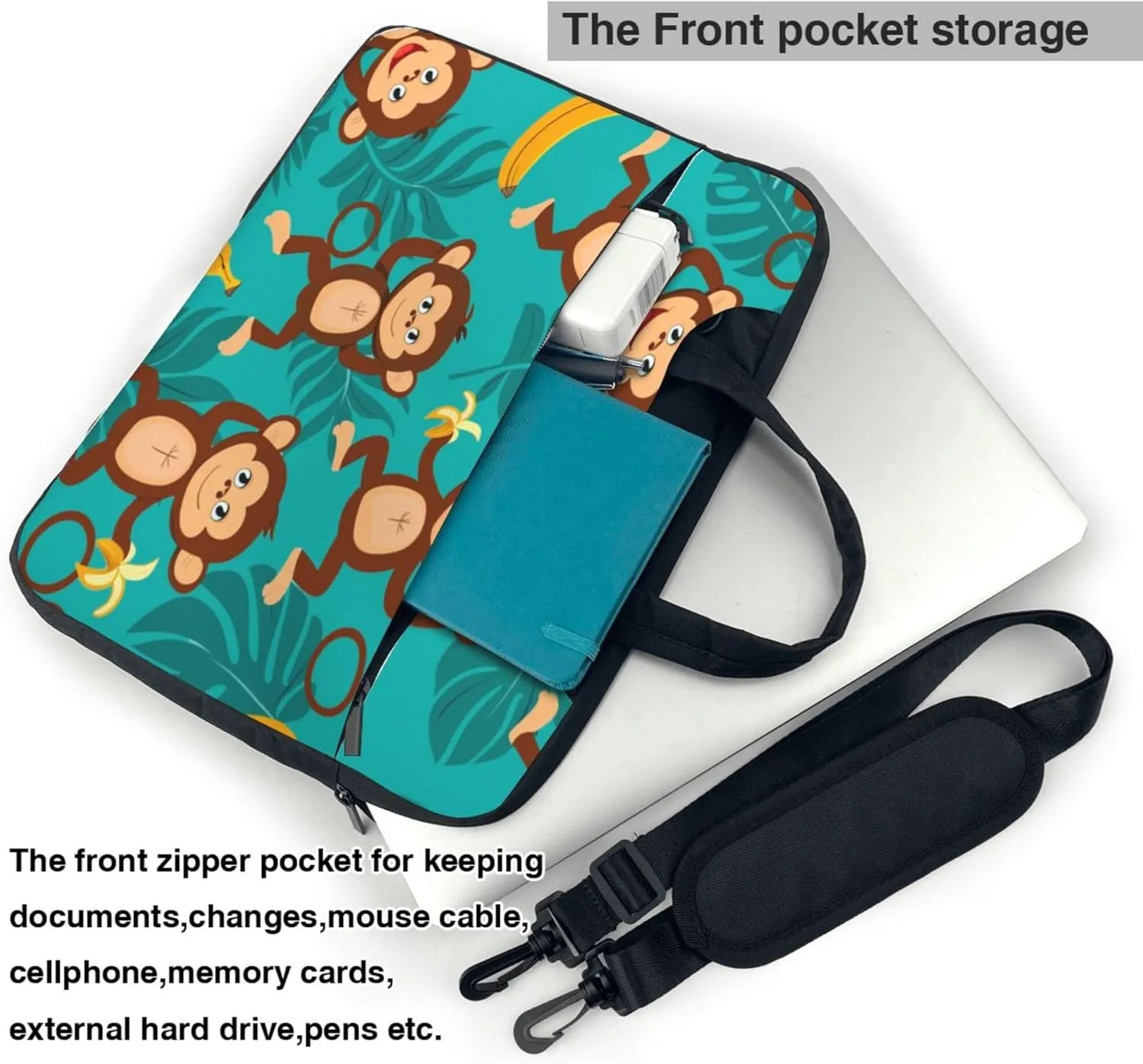 Cute Monkey Laptop Shoulder Bag for Women, Monkey Banana Laptop Sleeve Case Durable Computer Bag